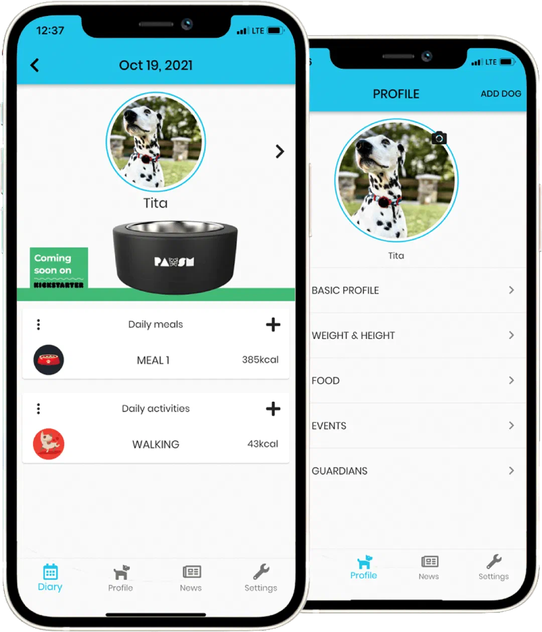 PAWSM mobile app screens